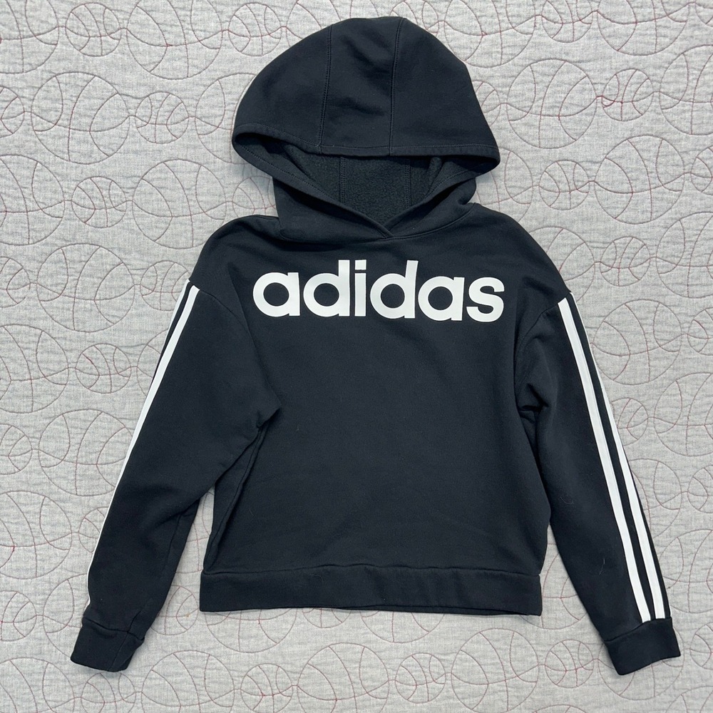 Adidas Hoodie Black Logo 3-Stripes Pullover / Girl's Large